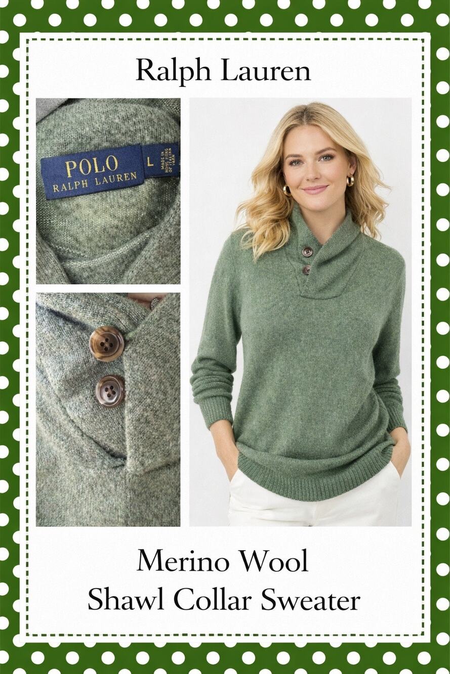 Polo Ralph Lauren Green Long Sleeve Wool Sweater High Neck Pullover fuzzy Large